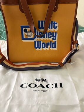 Coach Yellow Leather Walt Disney World Logo Tote with Brown Trim